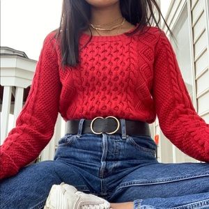 L.L. Bean Red Textured Sweater